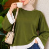 Lace-Accented Basic Tunic Khaki