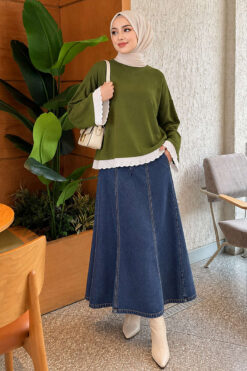 Alternative view of Lace-Accented Basic Tunic Khaki