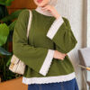 ⁦Lace-Accented Basic Tunic Khaki⁩ - الصورة ⁦3⁩