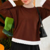 Lace-Accented Basic Tunic Brown