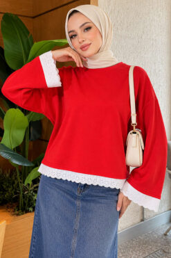 Alternative view of Lace-Accented Basic Tunic Red