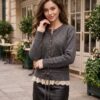Lace-Trimmed Button-Up Knit Cardigan Anthracite – Bild 3