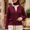 Lace-Trimmed Button-Up Knit Cardigan Burgundy – Bild 3