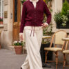 Lace-Trimmed Button-Up Knit Cardigan Burgundy – Bild 2