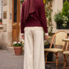 Lace-Trimmed Button-Up Knit Cardigan Burgundy – Bild 4
