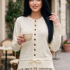 Lace-Trimmed Button-Up Knit Cardigan Ecru - Image 3
