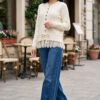 Lace-Trimmed Button-Up Knit Cardigan Ecru - Image 2