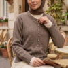 Lace-Trimmed Button-Up Knit Cardigan Brown - Afbeelding 3