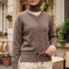 Lace-Trimmed Button-Up Knit Cardigan Brown