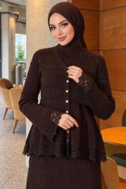 Alternative view of Lace-Trimmed Two-Piece Set with Hem Edge Brown
