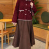 Lace-Trimmed Pearl Button Bearded Cardigan Burgundy – Bild 2
