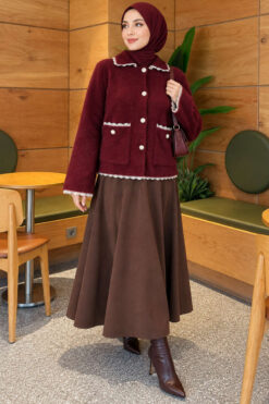 Alternative view of Lace-Trimmed Pearl Button Bearded Cardigan Burgundy
