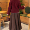 Lace-Trimmed Pearl Button Bearded Cardigan Burgundy – Bild 4