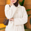 Lace-Trimmed Pearl Button Bearded Cardigan Ecru