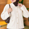 ⁦Lace-Trimmed Pearl Button Bearded Cardigan Ecru⁩ - الصورة ⁦3⁩