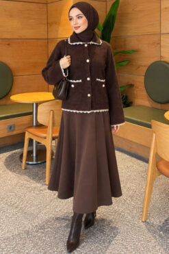 Alternative view of Lace-Trimmed Pearl Button Bearded Cardigan Brown