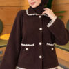 ⁦Lace-Trimmed Pearl Button Bearded Cardigan Brown⁩ - الصورة ⁦3⁩