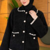 Lace-Trimmed Pearl Button Bearded Cardigan Black
