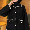 ⁦Lace-Trimmed Pearl Button Bearded Cardigan Black⁩ - الصورة ⁦3⁩