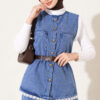 Lace-Trimmed Belted Denim Two-Piece Set Denim Blue – Image 2