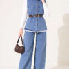 Lace-Trimmed Belted Denim Two-Piece Set Denim Blue – Image 3