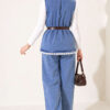 Lace-Trimmed Belted Denim Two-Piece Set Denim Blue – Image 4