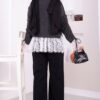 Lace-Detailled Sleeve Tied Knit Cardigan Anthracite - Image 4