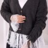 Lace-Detailled Sleeve Tied Knit Cardigan Anthracite - Image 2