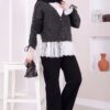 Lace-Detailled Sleeve Tied Knit Cardigan Anthracite - Image 3