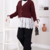 Lace-Detailled Sleeve Tied Knit Cardigan Burgundy – Bild 3