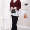 Lace-Detailled Sleeve Tied Knit Cardigan Burgundy – Bild 4