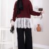 Lace-Detailled Sleeve Tied Knit Cardigan Burgundy – Bild 5