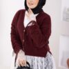 Lace-Detailled Sleeve Tied Knit Cardigan Burgundy