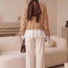 Lace-Detailled Sleeve Tied Knit Cardigan Camel – Bild 3