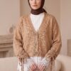 Lace-Detailled Sleeve Tied Knit Cardigan Red – Bild 2