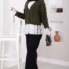 Lace-Detailled Sleeve Tied Knit Cardigan Khaki - الصورة 3