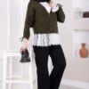 Lace-Detailled Sleeve Tied Knit Cardigan Khaki - الصورة 4
