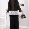Lace-Detailled Sleeve Tied Knit Cardigan Khaki - الصورة 5