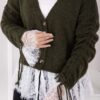Lace-Detailled Sleeve Tied Knit Cardigan Khaki - الصورة 2