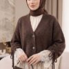 Lace-Detailled Sleeve Tied Knit Cardigan Brown – Bild 2