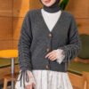 Lace-Trimmed Sleeve Gathered Knit Cardigan Anthracite