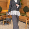 Lace-Trimmed Sleeve Gathered Knit Cardigan Anthracite – Image 2