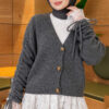 Lace-Trimmed Sleeve Gathered Knit Cardigan Anthracite – Image 3