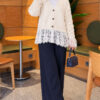 Lace-Trimmed Sleeve Gathered Knit Cardigan Ecru – Bild 2