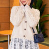 Lace-Trimmed Sleeve Gathered Knit Cardigan Ecru – Bild 3