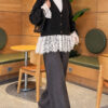 Lace-Trimmed Sleeve Gathered Knit Cardigan Smoke - الصورة 2