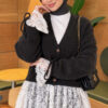 Lace-Trimmed Sleeve Gathered Knit Cardigan Smoke - الصورة 3
