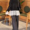 Lace-Trimmed Sleeve Gathered Knit Cardigan Smoke - الصورة 4