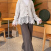 Lace-Trimmed Sleeve Gathered Knit Cardigan Grey – Bild 2