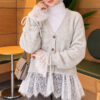 Lace-Trimmed Sleeve Gathered Knit Cardigan Grey – Bild 3